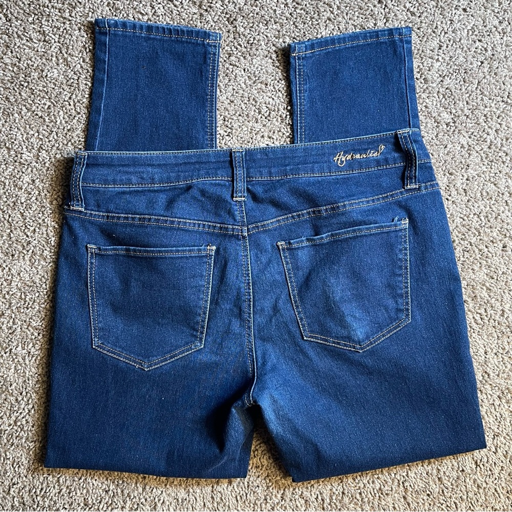 Hydraulic dark wash skinny 15/16 denim jeans mid rise casual preppy